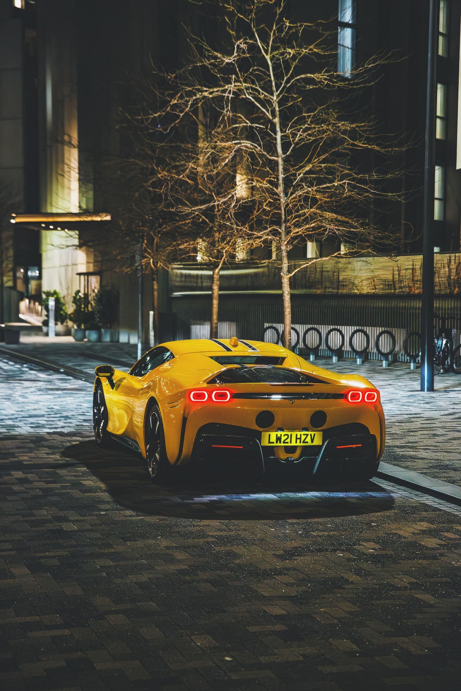 Ferrari SF90 rear at night