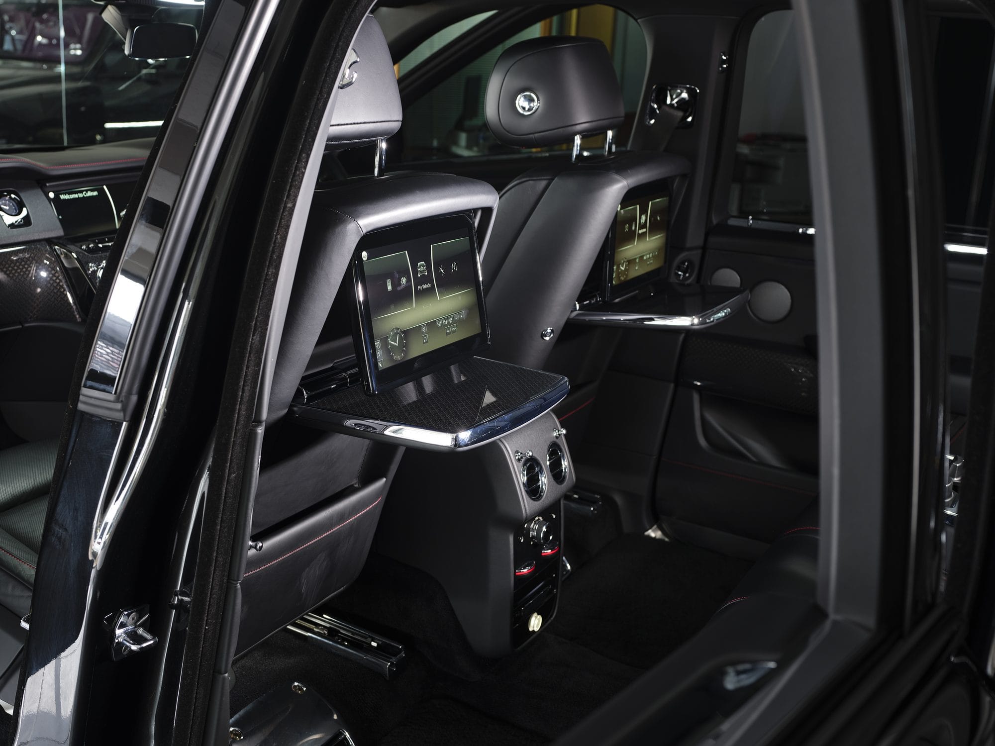 The rear cabin of a Rolls-Royce Cullinan